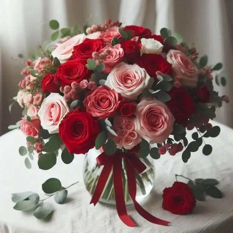 Bouquet di rose rosse e rosa Romanticismo per eccellenza